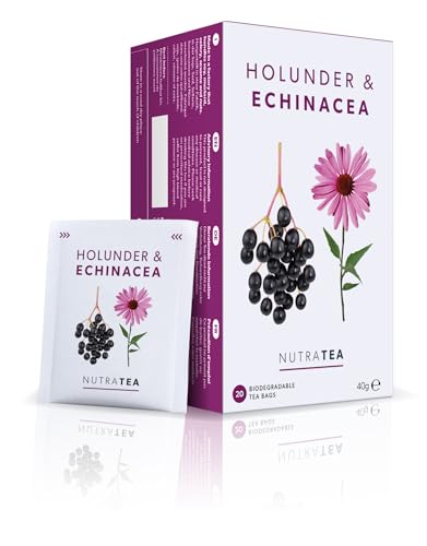Nutra Tea Holunderbeere & Sonnenhut - Immun- & Erkältungstee, Grippetee zur Unterstützung des Immunsystems, hilft Erkältung zu bekämpfen, 20 wiederverwendbare Teebeutel, natürlicher Kräutertee von Nutra Tea