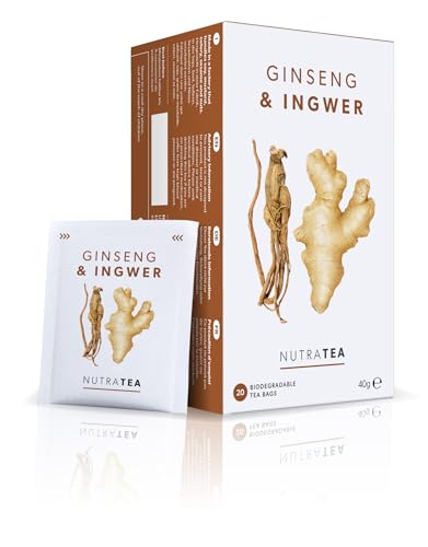 Nutra Tea Ginseng & Ginger - fördert Verdauung & Leistungsfähigkeit, Ingwertee trägt zur Aufrechterhaltung des Immunsystem bei, 20 wiederverwendbare Teebeutel, Kräutertee mit Ingwer & Ginseng von Nutra Tea