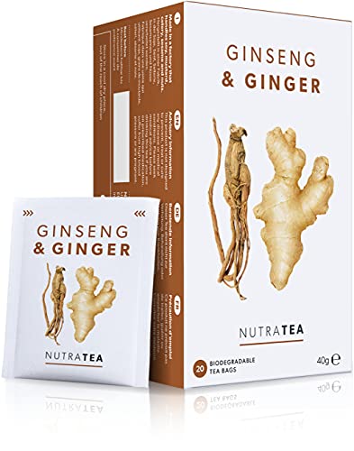 Nutra Tea GINSENG & INGWER fördert Verdauung & Leistungsfähigkeit, Ingwertee trägt zur Aufrechterhaltung des Immunsystem bei, 40 wiederverwendbare Teebeutel, Kräutertee mit Ingwer & Ginseng von Nutra Tea