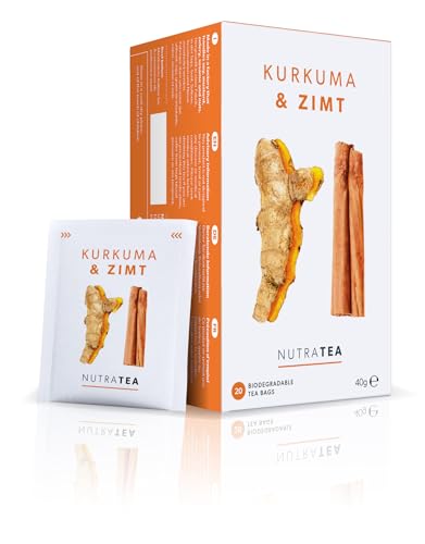 Nutra Tea Kurkuma & Zimt, Kurkumatee unterstützt Gesundheit der Leber & Gelenke, Zimt Tee trägt zur Stärkung des Blutkreislaufs bei, 20 wiederverwendbare Teebeutel, Kräutertee mit Tumeric & Cinnamon von Nutra Tea