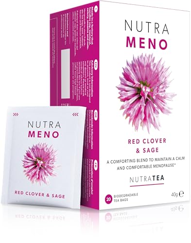 Nutra Tea NutraMeno – Menopause-Tee, Rotklee-Tee – Perimenopause Linderung für Frauen – Enthält Rotklee, Salbei & Shatavariwurzel – 20 einzeln verpackte Beutel – Kräuteraufguss (1 Pack) von Nutra Tea