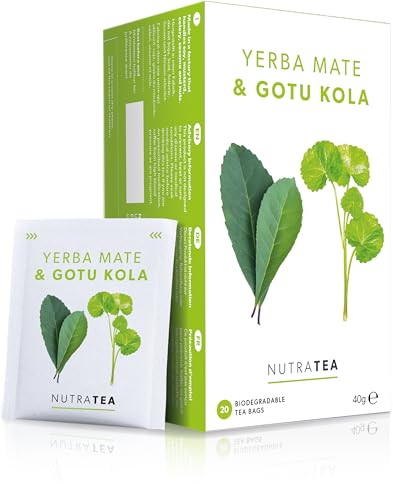 Nutra Tea - Yerba Mate & Gotu Kola - Yerba Mate Tee, Kaffee-Alternative, Fitness-Tee - Koffein-Alternative ohne Jitter - 40 einzeln verpackte Beutel - Kräuteraufguss (2er-Pack) von Nutra Tea