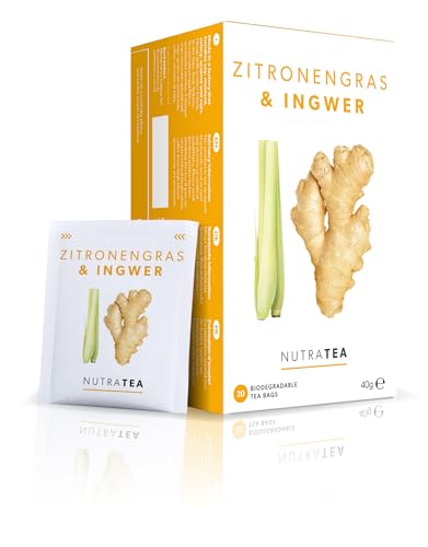 Nutra Tea Zitronengras & Ingwer, Ingwertee zur Steigerung der Vitalität, Immuntee zur Aufrechterhaltung des Immunsystems, entzündungshemmend, 20 wiederverwendbare Teebeutel, natürlicher Kräutertee von Nutra Tea