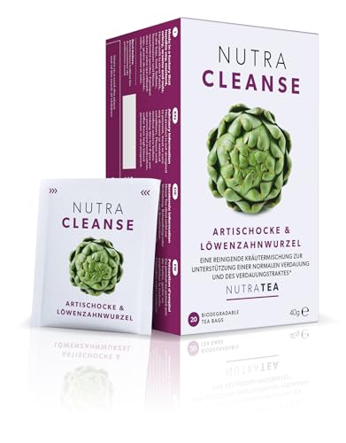 Nutra Tea NUTRACLEANSE, Detox Tee zur Förderung der Verdauung, Artischocken Tee unterstützt Entgiftung des Verdauungstraktes, 40 wiederverwendbare Teebeutel, Kräutertee mit Artischocke & Mariendistel von Nutra Tea