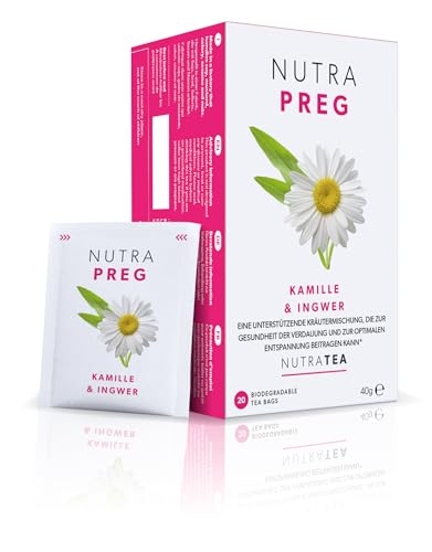Nutra Tea NUTRAPREG, Schwangerschaftstee unterstützt während der Schwangerschaft das Wohlbefinden, beugt Übelkeit vor, trägt zur Entspannung bei, 120 wiederverwendbare Teebeutel, mit Kamille & Ingwer von Nutra Tea