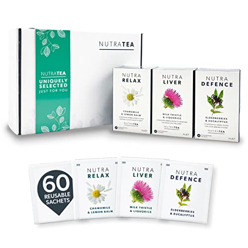 Nutra Tea Tee-Geschenkbox, Wohlbefinden-Geschenkbox, Kräutertees perfekt für Selbstpflege & Wohlbefinden, für Geburtstage, Weihnachten, Kräutertee Geschenkset - 60 Teebeutel, 3 Geschmacksrichtungen von Nutra Tea