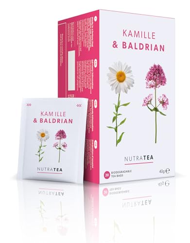 Nutra Tea Kamille & Baldrian, Beruhigungstee zum Entspannen, Einschlaftee, Baldriantee zur Unterstützung beim einschlafen, 20 wiederverwendbare Teebeutel, Kräutertee mit Kamille & Baldrian von Nutra Tea