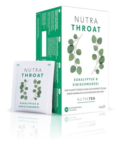 Nutra Tea NUTRATHROAT, Immun- & Erkältungstee für Hals & Rachen, Hustentee zur Unterstützung des Immunsystems und der Atemwege, 20 wiederverwendbare Teebeutel, Kräutertee mit Kamille & Pfefferminze von Nutra Tea