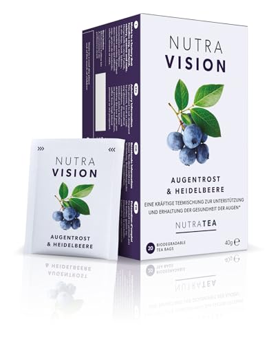 Nutra Tea NUTRAVISION, Augentrost Tee hilft die optimale Sehkraft aufrechtzuerhalten, wirkt lindernd bei gereizten und müden Augen Tee, 20 wiederverwendbare Teebeutel, Kräutertee mit Grüner Tee & Kiwi von Nutra Tea
