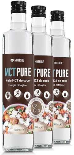 NUTRIBE MCT Öl PURE C8 C10 3x500ml - Höchster Qualität, Mechanischer Destillation, 100% kokosnuss - Gesund für Stoffwechsel, Gehirn, Herz von Nutribe