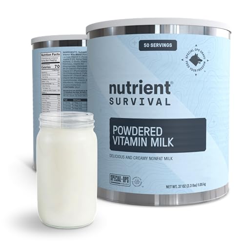 Nutrient Survival Vitamin-Pulvermilch, gefriergetrocknete Prepper Supplies & Notfallnahrungsbedarf, 21 essentielle Nährstoffe, Soja- & Glutenfrei, ungekühlt haltbar bis zu 25 Jahre, eine Dose, 50 Nutrient Survival Vitamin-Pulvermilch, gefriergetrocknete Prepper Supplies & Notfallnahrungsbedarf, 21 essentielle Nährstoffe, Soja- & Glutenfrei, ungekühlt haltbar bis zu 25 Jahre, eine Dose, 50 von Nutrient Survival