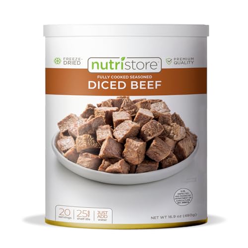 Nutristore Gefriergetrocknete Rindfleischwürfel, vorgekochtes Fleisch für Rucksackreisen, Camping, Mahlzeitenvorbereitung, Langzeitüberlebens-Notfall-Lebensmittelversorgung, 25 Jahre Haltbarkeit, Bulk Nutristore Gefriergetrocknete Rindfleischwürfel, vorgekochtes Fleisch für Rucksackreisen, Camping, Mahlzeitenvorbereitung, Langzeitüberlebens-Notfall-Lebensmittelversorgung, 25 Jahre Haltbarkeit, Bulk von Nutristore