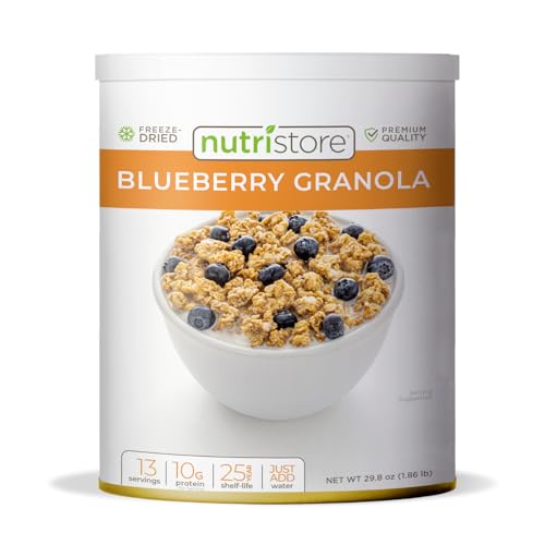 Nutristore Gefriergetrocknetes Heidelbeergranola | Notfallüberlebens-Mahlzeit | perfekt für tägliche schnelle Mahlzeiten und langfristige Lagerung | 25 Jahre Haltbarkeit | USDA-geprüft (1er-Pack) von Nutristore