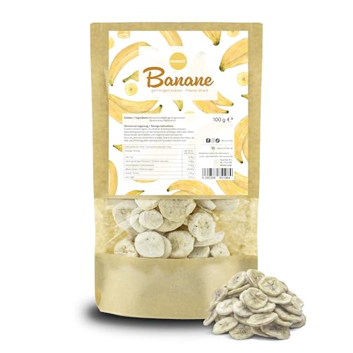 Nutritec Gefriergetrocknete Bananen 100g, getrocknete Bananenscheiben ohne Zusätze, Trockenfrüchte im wiederverschließbaren Aromabeutel von Nutritec