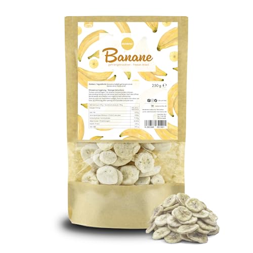 Nutritec Gefriergetrocknete Bananen 250g, 3 mm getrocknete Bananenscheiben ohne Zusätze, Trockenfrüchte im wiederverschließbaren Aromabeutel von Nutritec