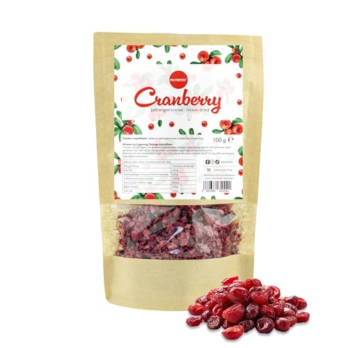 Nutritec Gefriergetrocknete Cranberries in Stücke 100g, Cranberry getrocknet ohne Zusätze, Trockenfrüchte im wiederverschließbaren Aromabeutel von Nutritec