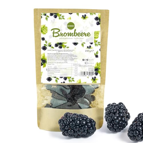 Nutritec Gefriergetrocknete Wilde Ganze Brombeeren 250g, Beeren gefriergetrocknet ohne Zusätze, Trockenfrüchte im wiederverschließbaren Aromabeutel von Nutritec
