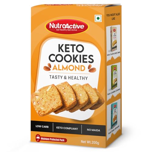 NutroActive Almond Keto Chewy Cookies (Net Carb 16%) Zero Sugar Gluten Free - 250gm von NutroActive
