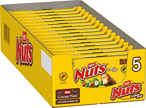 Nuts Nestlé NUTS, Haselnuss Schokoriegel mit Karamellfüllung, ganze Haselnüsse und leckere Candy Creme, ummantelt mit Milchschokolade, 16er Pack (à 5x30g) von Nuts