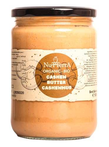 500 g Bio-Cashewmus – cremig und geschmeidig, ohne Zuckerzusatz, gentechnikfrei, glutenfrei, ohne Zusatz- und Konservierungsstoffe von Nutterra (500, Cashewmus) von Nutterra