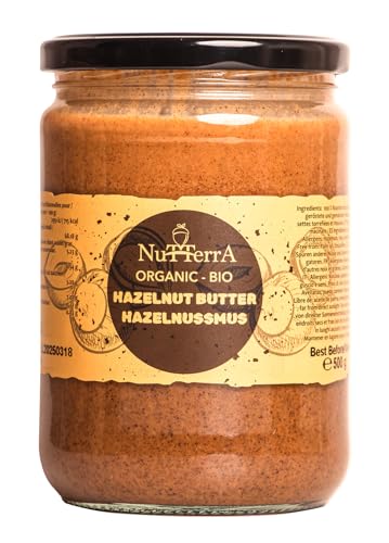 500 g Bio-Haselnussmus – cremig und geschmeidig, ohne Zuckerzusatz, gentechnikfrei, glutenfrei, ohne Zusatz- und Konservierungsstoffe von Nutterra (500, Hasselnussmus) von Nutterra