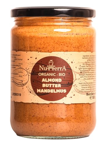 500 g Bio-Mandelmus – Zart und Cremig, Ohne Zuckerzusatz, Gentechnikfrei, Glutenfrei, Ohne Zusatz- und Konservierungsstoffe von Nutterra (500, Mandelmus) von Nutterra