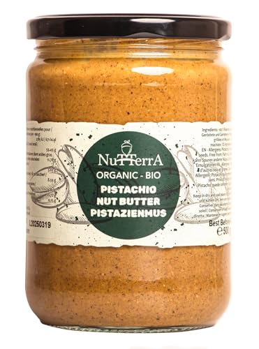 500 g Bio-Pistazienmus – cremig und geschmeidig, ohne Zuckerzusatz, gentechnikfrei, glutenfrei, ohne Zusatz- und Konservierungsstoffe von Nutterra (500, Pistazienmus) von Nutterra
