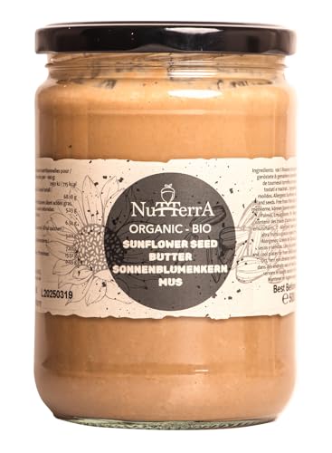 500 g Bio-Sonnenblumenkernmus – cremig und geschmeidig, ohne Zuckerzusatz, gentechnikfrei, glutenfrei, ohne Zusatz- und Konservierungsstoffe von Nutterra (500, Sonnenblumenkernmus) von Nutterra