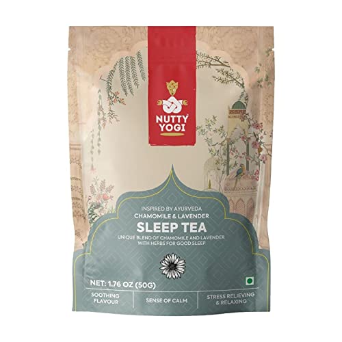 Nutty Yogi 100% Natural Chamomile Green Tea for Good Sleep & Relaxation Herbal Tea Blend of Chamomile, Lavender, Ashwagandha, Lemon Balm, Orange Rind, Shankhpushpi - 50 gm von Nutty Yogi