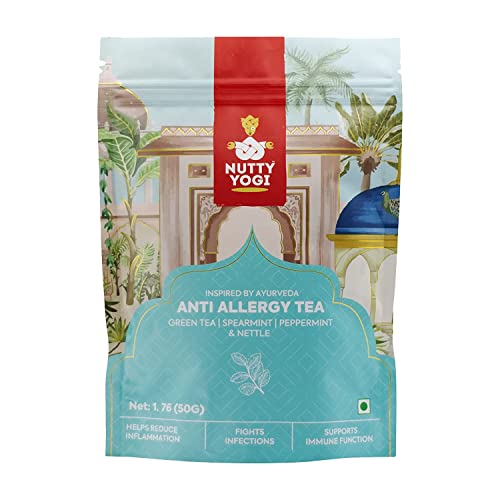 Nutty Yogi Anti Allergy Tea Herbal Green Tea with Spearmint, Peppermint and Nettle Leaves I 50g Makes 30 Cups per Pack I Mint Aroma and Benefits of Nettle von Nutty Yogi