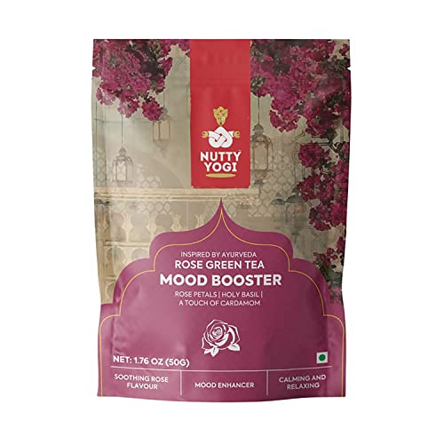 Nutty Yogi Mood Boostter Tea, 50G, Rose Green Tea I 100% Natural I Calming I Stimulating I Herbal Tisane von Nutty Yogi