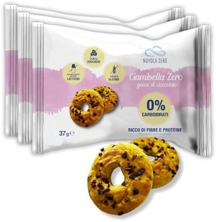 Nuvola Zero - Ciambella Zero, Proteinarme Snacks ohne Zucker, Gluten- und Laktosefrei, ohne Kohlenhydrate, mit Schokolade Stückchen, 3er Packung, Made in Italy. Nuvola Zero - Ciambella Zero, Proteinarme Snacks ohne Zucker, Gluten- und Laktosefrei, ohne Kohlenhydrate, mit Schokolade Stückchen, 3er Packung, Made in Italy. von Nuvolazero