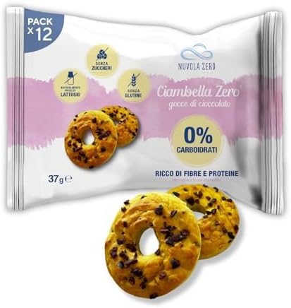 Nuvola Zero - Ciambella Zero, Proteinarme Snacks ohne Zucker, Gluten- und Laktosefrei, ohne Kohlenhydrate, mit Schokolade Stückchen,12er Packung. Made in Italy. Nuvola Zero - Ciambella Zero, Proteinarme Snacks ohne Zucker, Gluten- und Laktosefrei, ohne Kohlenhydrate, mit Schokolade Stückchen,12er Packung. Made in Italy. von Nuvolazero