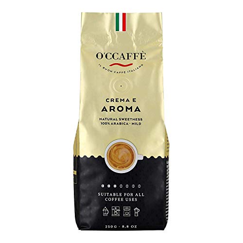 O'CCAFFÈ – Crema e Aroma 100% Arabica Kaffee | 250 gr ganze Kaffeebohnen | extra langsame Trommelröstung aus italienischem Familienbetrieb von O'CCAFFE'