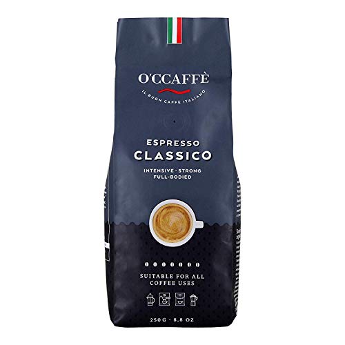 O'CCAFFÈ – Espresso Classico | 250 gr ganze Kaffeebohnen | starker, intensiver Kaffee mit feiner Haselnuss Note | Barista-Qualität aus italienischem Familienbetrieb von O'CCAFFE'