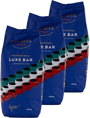 O'CCAFFÈ – Luxe Bar Intenso Espresso | 3 x 1 kg ganze Bohnen aus 100% Robusta | Kaffee aus extra langsamer Trommelröstung aus italienischem Familienbetrieb von O'CCAFFE'