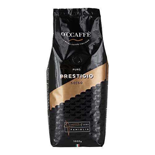 O'CCAFFÈ Prestigio 50/50 | 1 kg ganze Kaffeebohnen aus 50% Arabica 50% Robusta | Italienischer Premium Kaffee aus extra langsamer Trommelröstung von O'CCAFFE'