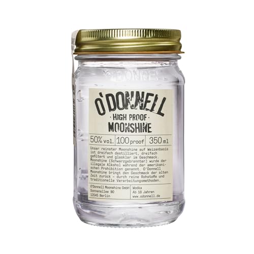 O’Donnell Vodka High Proof (350ml Probiergröße) Moonshine BIO-Vodka mit 50% vol. & dreifacher Destillation – Starker, glasklarer Charakter für echte Moonshiner – Made in Berlin von O'Donnell Moonshine