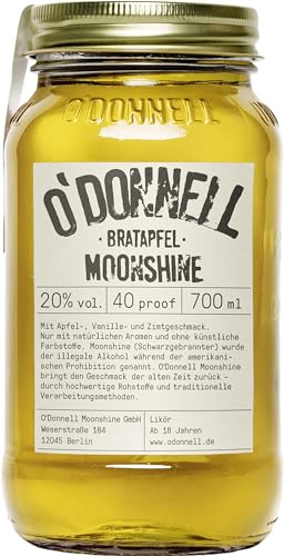 O’Donnell Moonshine Likör Bratapfel (700ml) – Bratapfellikör mit frischem Apfel, Zitrone, Mandel, Zimt & Vanille – 20% vol., Made in Berlin – Für genussvolle Abende, Pur oder als Cocktail von O'Donnell Moonshine