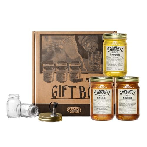 O'Donnell Moonshine Geschenkbox | 3 x 350ml | 2 x Shotgläser + Ausgießer | Premium Schnaps nach amerikanischer Tradition | Likör | vegan | natürliche Zutaten (Harte Nuss/Toffee/Bratapfel) von O'Donnell Moonshine