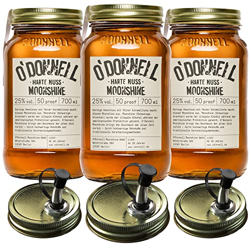 O'Donnell Moonshine Geschenkset | Premium Likör nach amerikanischer Tradition | 3 x 700ml | Natürliche Zutaten | Vegan | mit Ausgießer (3 x Harte Nuss) von O'Donnell Moonshine
