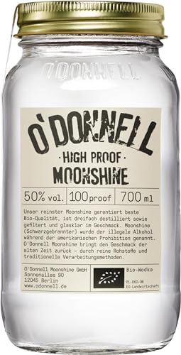 O'Donnell Moonshine „High Proof“ (700 ml) I Premium Schnaps nach amerikanischer Tradition I Natürliche Zutaten | Vegan & BIO I 50% Vol. Alkohol | Mason Jar | Geschenkidee von O'Donnell Moonshine