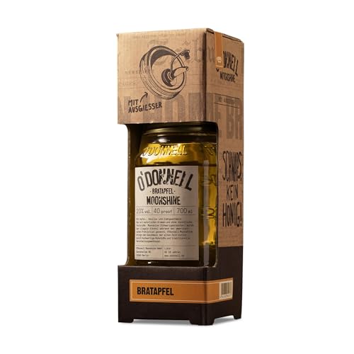 O’Donnell Moonshine Bratapfel Likör (700ml) + Ausgießer – Apfellikör mit Mandel, Zimt & Vanille (fruchtig-frisch) ohne künstliche Aromen – 20% Alkohol im Original Mason Jar – Made in Berlin von O'Donnell Moonshine