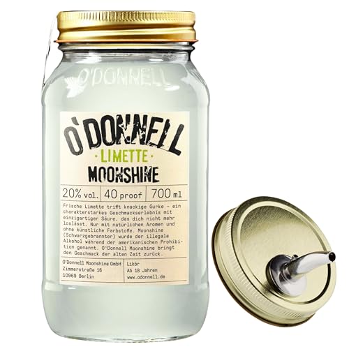 O’Donnell Moonshine Likör Limette (Set 700ml + Ausgießer) Erfrischender Limetten Likör mit Citrus Explosion: frische Limetten, Grapefruit, Gurke & Hauch von Wacholder, 20% vol. - Made in Berlin von O'Donnell Moonshine