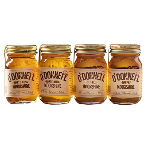 O'Donnell Moonshine Geschenkset Mini 4x kleine Liköre (Made in Berlin) 4x 50ml Probierset als Whiskey Geschenke für Männer - Natürliche Zutaten Premium Schnaps nach amerikanischer Tradition von O'Donnell Moonshine