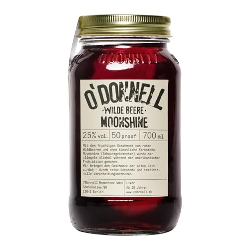 O’Donnell Moonshine Wilde Beere Likör (700ml) – Natürlich-süßer Wildberry Beerenlikör mit Himbeeren, Trauben & Brombeeren, 25% vol. – Made in Berlin im Original Masion Jar – Pur oder als Cocktail von O'Donnell Moonshine