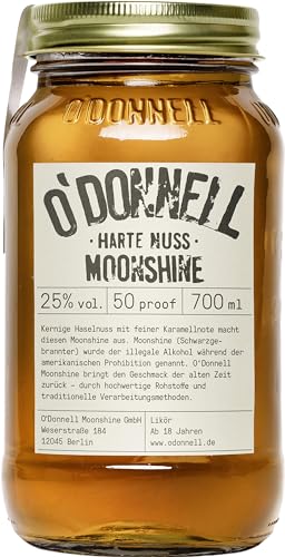 O'Donnell Harte Nuss Likör Haselnuss mit Whiskey & Karamell Aroma (700ml) - Made in Berlin - Nusslikör im Original Moonshine Schnaps Mason Jar - 25% Spirituose Pur oder als Cocktail genießen von O'Donnell Moonshine