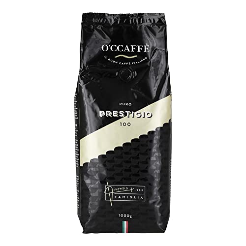 O'CCAFFÈ – Prestigio 100 | 1 kg ganze Kaffeebohnen aus 100% Arabica | Italienischer Premium Kaffee aus extra langsamer Trommelröstung von O'CCAFFE'