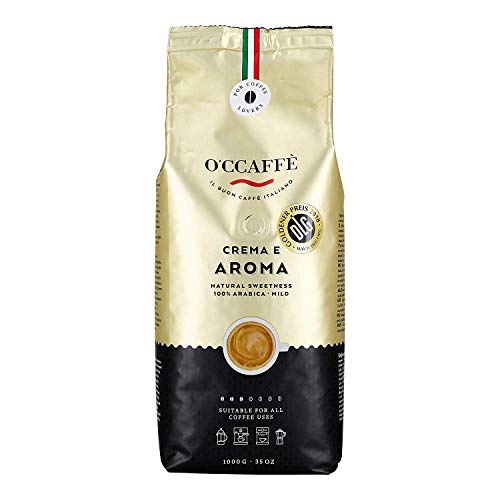 O'CCAFFÈ – Crema e Aroma 100% Arabica Kaffee | 1 kg ganze Kaffeebohnen | extra langsame Trommelröstung aus italienischem Familienbetrieb von O'CCAFFE'
