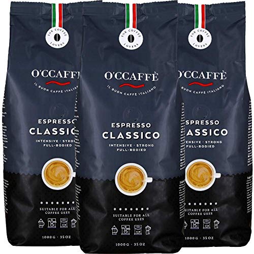 O'CCAFFÈ – Espresso Classico | 3 x 1 kg ganze Kaffeebohnen | starker, intensiver Kaffee mit feiner Haselnuss Note | Barista-Qualität aus italienischem Familienbetrieb von O'CCAFFE'